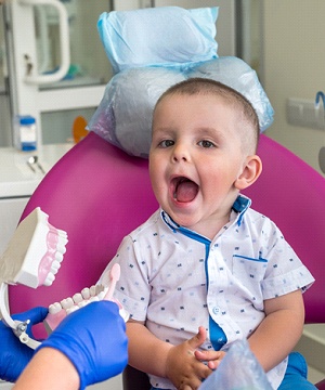 Young toddler getting a dental exam