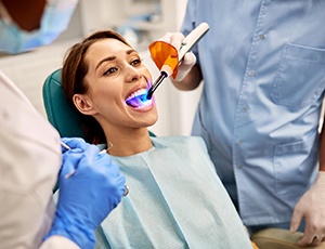 A woman getting a tooth-colored filling