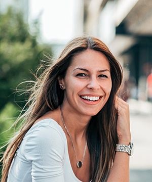 woman bright smile for teeth whitening in Virginia Beach